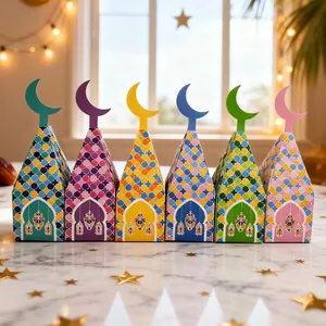 Set of six colorful moon and mosque-themed Eid Ramadan candy gift boxes for party decor
