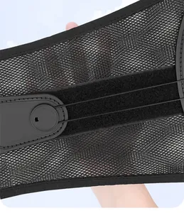 Detailed view of breathable mesh fabric and adjustable pulley system on lumbar support belt