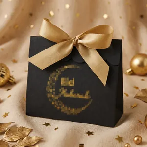 Eid Mubarak Scatola Regalo Cartone Stampa in Oro Confezione Caramelle Con Fiocco per Festival Festa