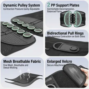 Adjustable breathable lumbar support belt with pulley system for back pain relief
