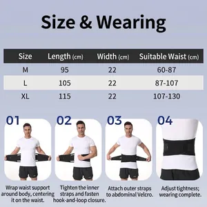 Guía de tallas e instrucciones de uso para faja lumbar deportiva AOLIKES para fitness.