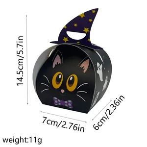 Dimensiones detalladas de la caja de caramelos de gato negro de Halloween, 14,5x7x6cm