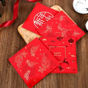 Biglietto d'Auguri Tradizionale Cinese con Stampa a Caldo in Oro Cartoncino Rosso Quadrato per Capodanno Festa di Metà Autunno Natale