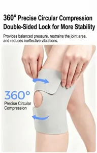 Close-up of breathable sports knee brace with 360-degree compression for joint stability