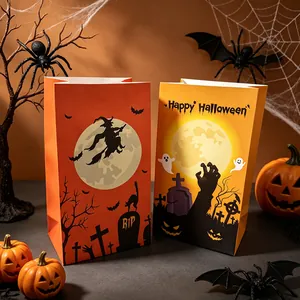 Εορταστικές τσάντες δώρου Halloween με σχέδια μάγισσας και χεριού ζόμπι για λιχουδιές.