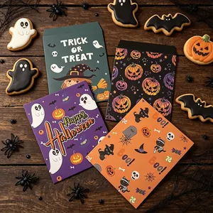 Halloween Papiertüten mit Motiven von Geistern, Kürbissen und Hexen
