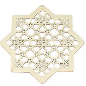 Verfijnd lasergesneden houten sterornament voor Eid en feestelijke huisdecoratie