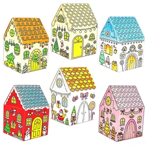 Set di 6 scatole regalo natalizie a forma di casa colorata per caramelle e dolcetti.