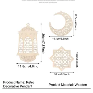 Houten maan ster en lantaarn hangende decoratieset voor feestelijke DIY-versiering