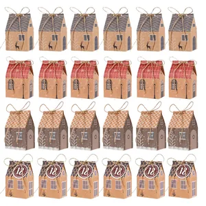 Scatole Regalo di Natale a Forma di Casa Scatola di Caramelle in Carta Kraft Con Etichette Numeriche in Corda di Canapa Scatole Calendario Avvento per Decorazione Festa
