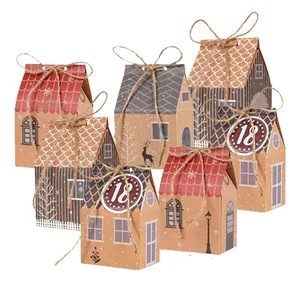 Set di scatole regalo in carta kraft a forma di casa in stile europeo per caramelle di Natale