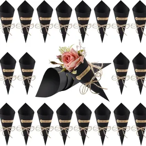 Hochzeit Konfetti Papierkegel Tablett Set Natürliche Rosenblüten Kegelhalter Kraftpapier Ständer Für Zeremonie Party Dekoration