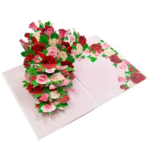 Intricate detail of a 3D pop-up greeting card featuring a vibrant bouquet of roses
