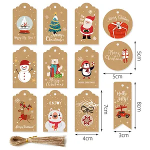 Multi-size Christmas kraft paper gift tags with festive illustrations and jute twine included