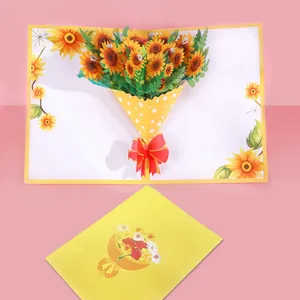 Carte de vœux 3D pop-up tournesol faite main avec son enveloppe jaune assortie