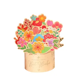 Carte de vœux bouquet de fleurs 3D avec texte Best Wishes sur la base ronde