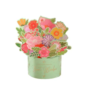 Carte de vœux florale 3D créative avec texte 'Best Wishes' sur base vert menthe