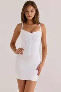 Elegant white bandage bodycon mini dress with V-neck for summer parties and events