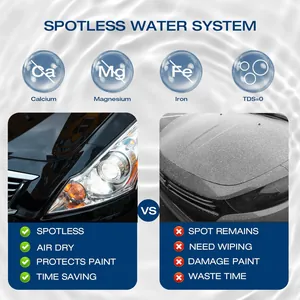 Comparison showing a portable DI water filter system for a spotless car wash finish.