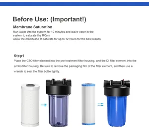 Instructional guide for CTO and DI water filter element installation in RO housings