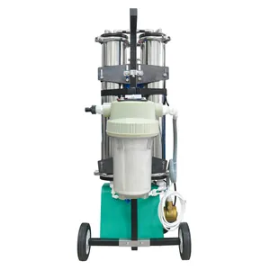 Portable deionized water filtration cleaning system with wheels for solar panels.