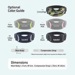 Adjustable sports patellar strap knee brace with dimensions and five color options