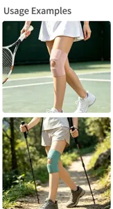 Breathable compression knee pads shown in tennis and hiking outdoor sports scenarios