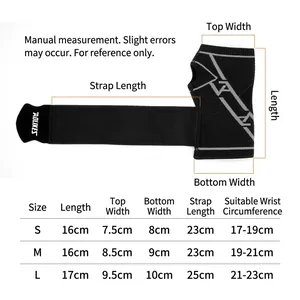 Size chart for breathable knit compression wrist support with adjustable pressure strap