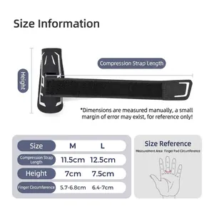 Comprehensive size chart for sports finger protector with specific dimensions for M and L