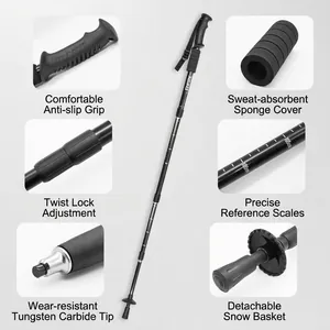 Leichter Teleskop-Wanderstock aus Aluminium mit rutschfestem Griff und Carbonspitze