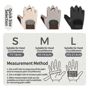 Size chart for AOLIKES half-finger fitness gloves showing S M L hand measurements and guide