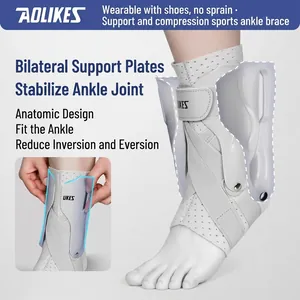 Breathable ankle brace with lateral support plates and compression straps for sports