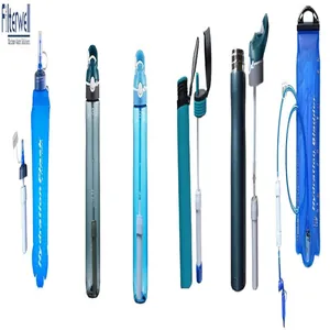 Collection of portable outdoor water filter bottles and hydration bladders for hiking trips.