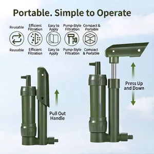 Army Green Portable Outdoor Water Purifier Hand Press Ultrafiltration Membrane Carbon Fiber Survival Gear For Camping Hiking