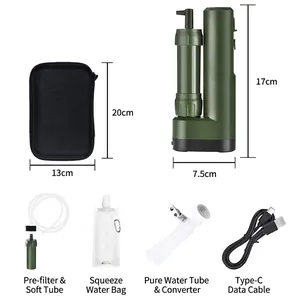 Portable electric camping water purifier set with storage bag and full accessories kit