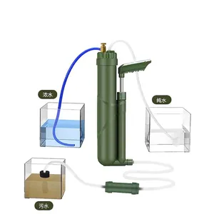 Portable outdoor hand-pump water filter system providing drinking water grade filtration for hiking