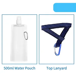 Premium accessories for portable gravity water filter including 500ml bag and lanyard.