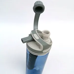 Portable water filter bottle with straw for outdoor sports, hiking and camping activities.