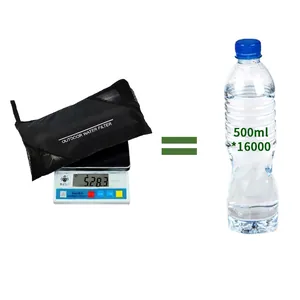 Portable outdoor water filter kit with 8000L filtration capacity shown on scale