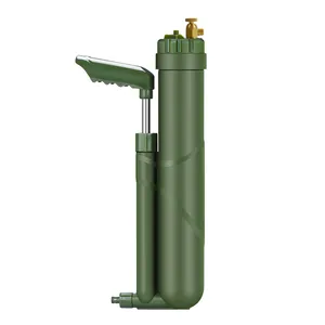 Portable army green hand-pump outdoor water purifier for camping and survival