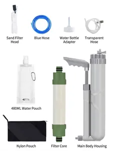 Portable outdoor water filter kit with pump, ultrafiltration core, and accessories