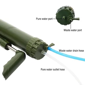 Pompe à filtre à eau de survie portable avec tuyaux pour eau purifiée et eaux usées