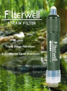 Filterwell portable outdoor water filter straw with 0.01 micron triple stage filtration