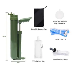 Kit système de filtration d'eau portable avec pompe à main et sac d'eau de 500 ml inclus