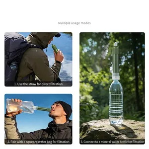 Portable outdoor water filter straw with multiple usage modes for camping and emergency survival