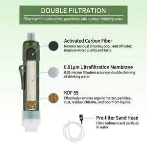 Portable outdoor water filter straw with 0.01 micron ultrafiltration for camping survival