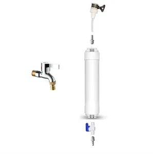 Detail view of portable outdoor water filter components with faucet and connectors
