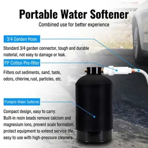 Portable RV water softener with PP sediment filter and 3/4 garden hose fittings