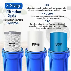 3-stage house water filtration system featuring CTO, PP, and UDF sediment filter cartridges.