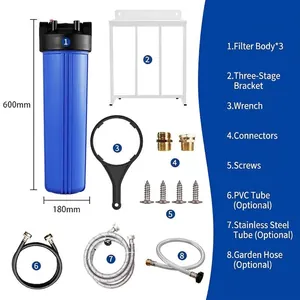 Whole house 3-stage water filtration system with high capacity for sediment reduction